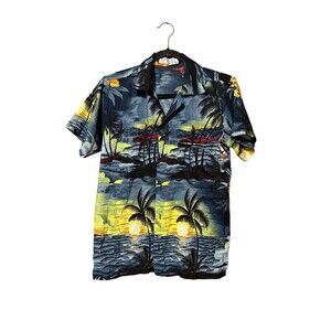 Hawaiian Aloha Shirt Women’s XS Tropical Beach Sunset Palm Tree V.H.O Rayon
